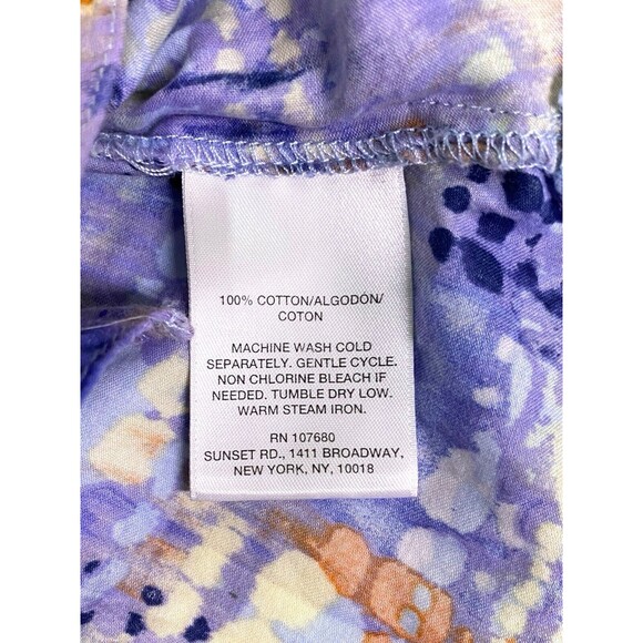 SUNSET RD Womens Button Up Top Size 10 Purple Multicolor Print 3/4 Sleeves - Picture 5 of 10